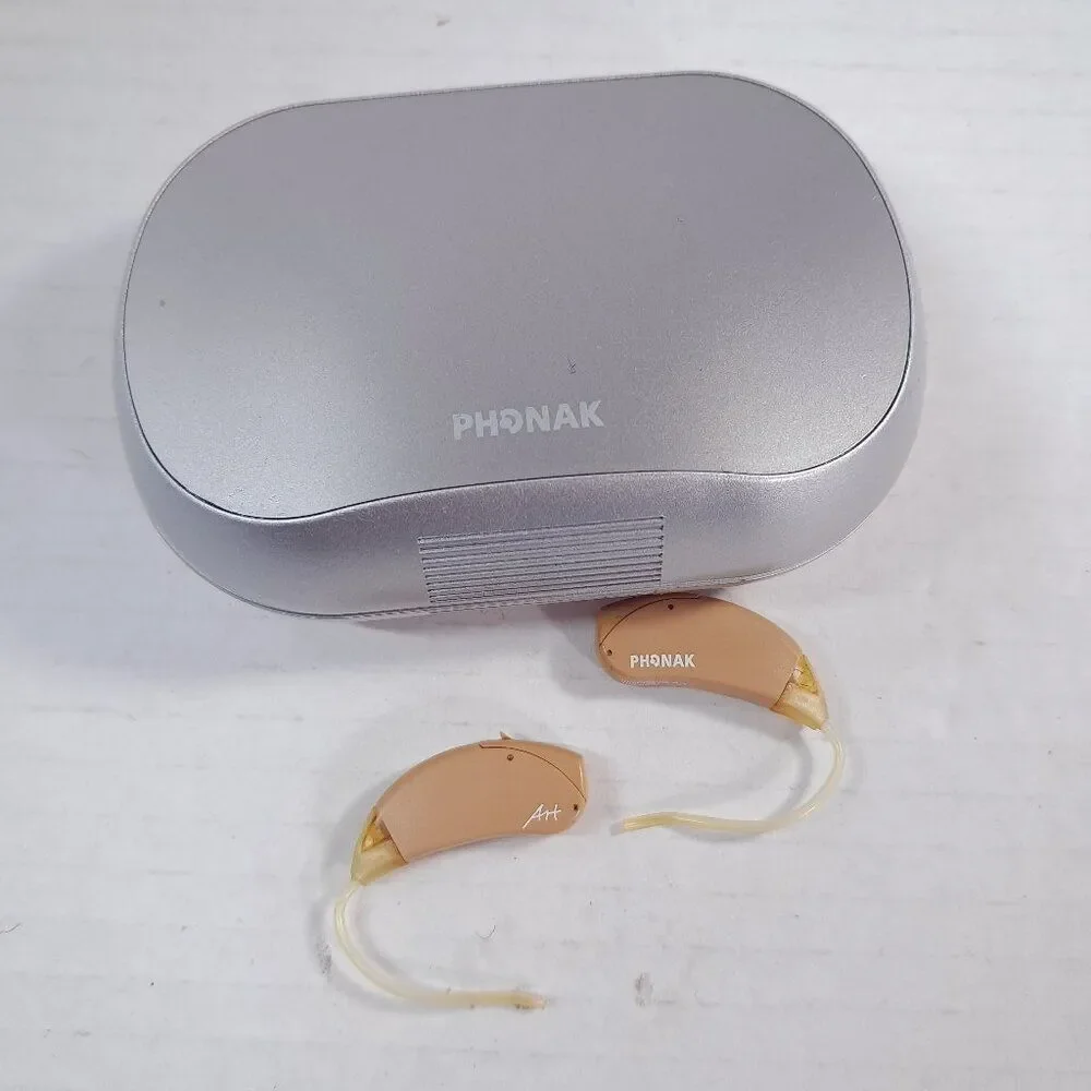 Phonak‎ Art Microsavia 100 DSZ Hearing Aids left right beige with case FOR PARTS